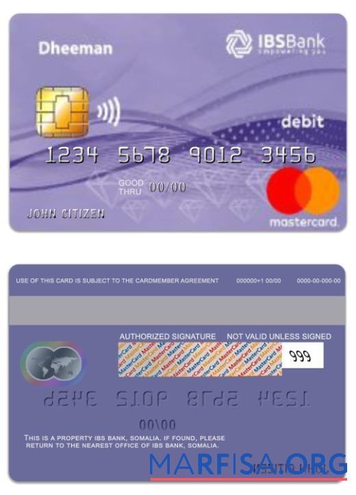 Downloadable Somalia IBS Bank Daheem debit mastercard template